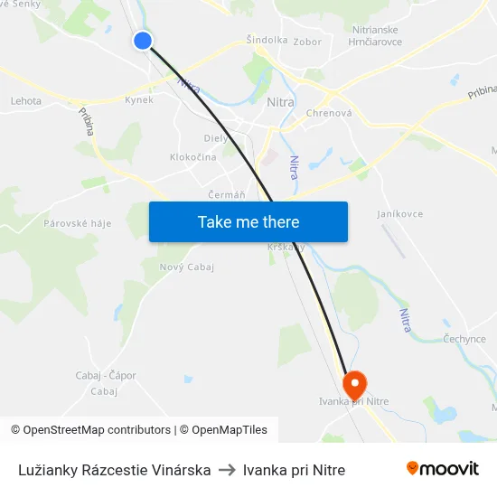 Lužianky Rázcestie Vinárska to Ivanka pri Nitre map