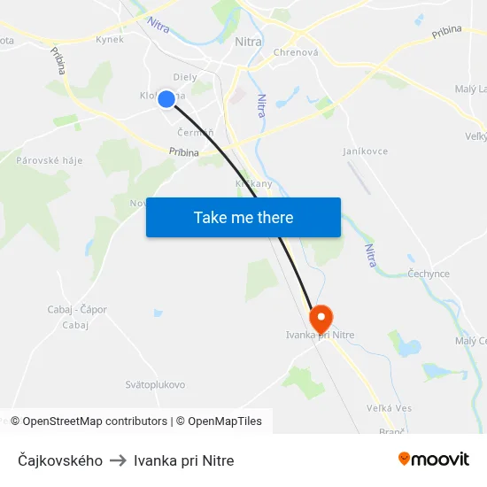 Čajkovského to Ivanka pri Nitre map