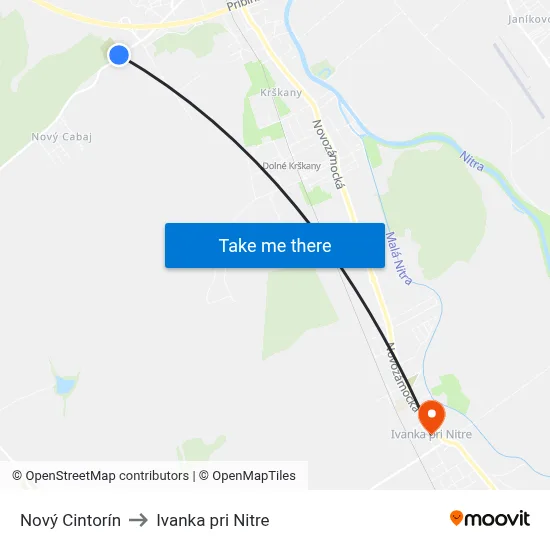 Nový Cintorín to Ivanka pri Nitre map