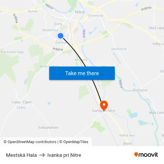 Mestská Hala to Ivanka pri Nitre map