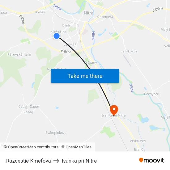 Rázcestie Kmeťova to Ivanka pri Nitre map