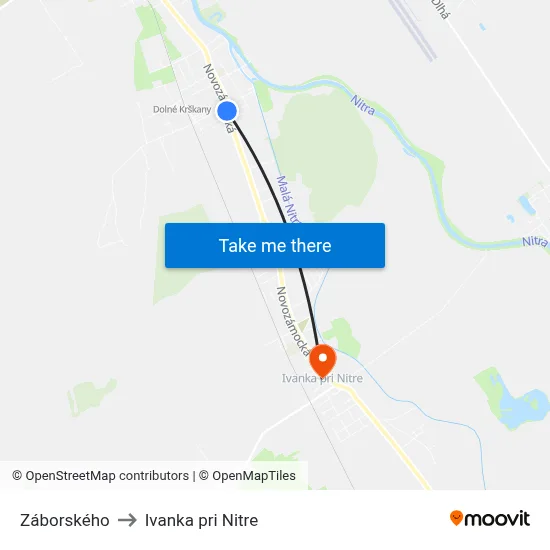 Záborského to Ivanka pri Nitre map