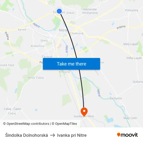 Šindolka Dolnohorská to Ivanka pri Nitre map