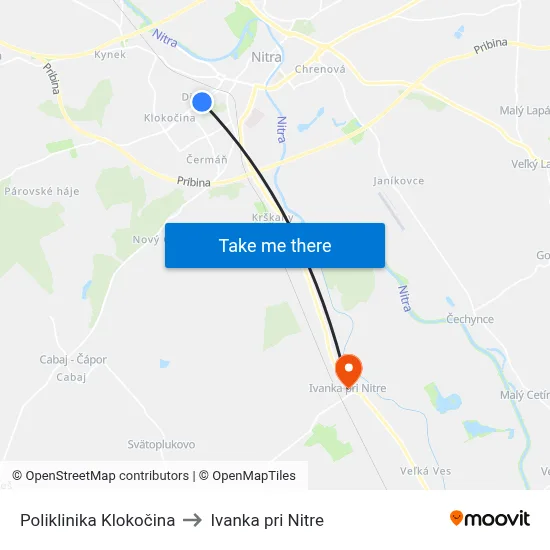 Poliklinika Klokočina to Ivanka pri Nitre map