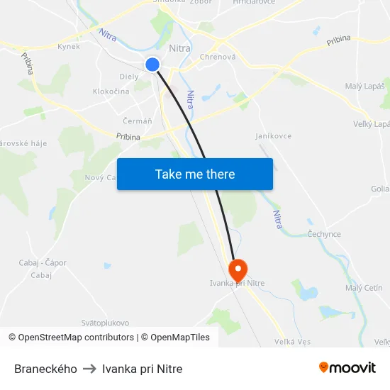 Braneckého to Ivanka pri Nitre map