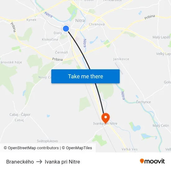 Braneckého to Ivanka pri Nitre map