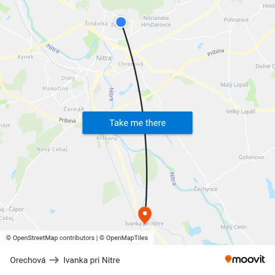 Orechová to Ivanka pri Nitre map