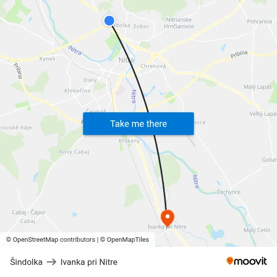 Šindolka to Ivanka pri Nitre map