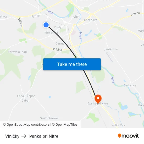 Viničky to Ivanka pri Nitre map