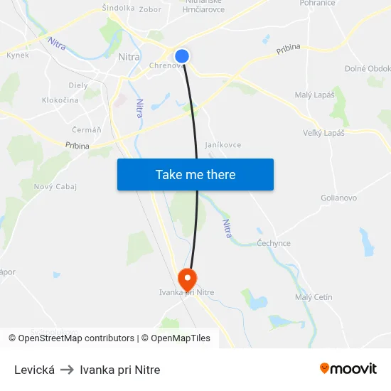 Levická to Ivanka pri Nitre map