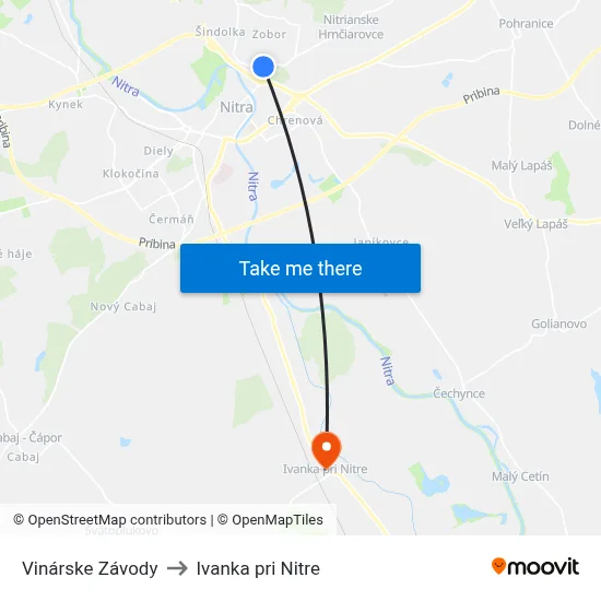 Vinárske Závody to Ivanka pri Nitre map