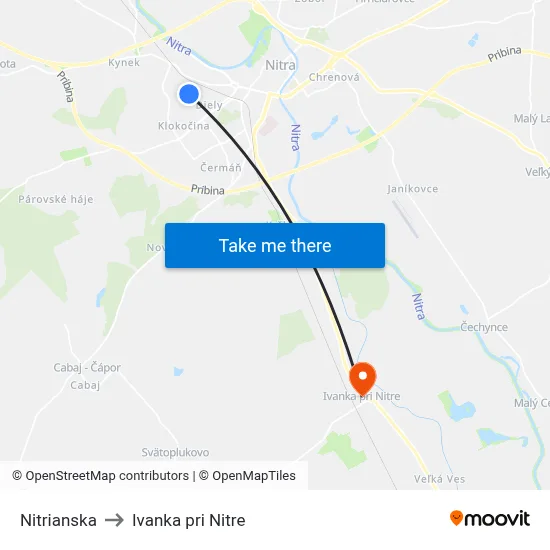 Nitrianska to Ivanka pri Nitre map