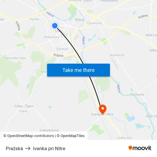 Pražská to Ivanka pri Nitre map
