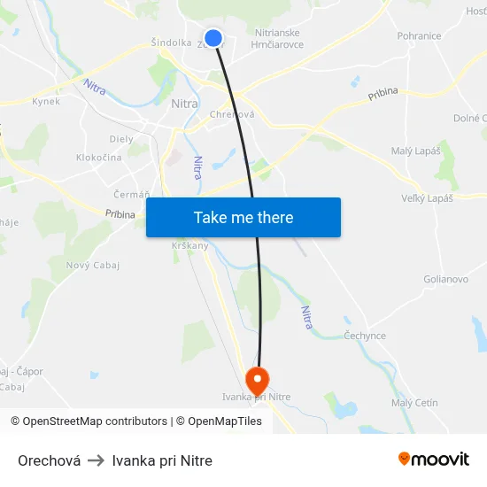 Orechová to Ivanka pri Nitre map