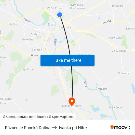 Rázcestie Panská Dolina to Ivanka pri Nitre map