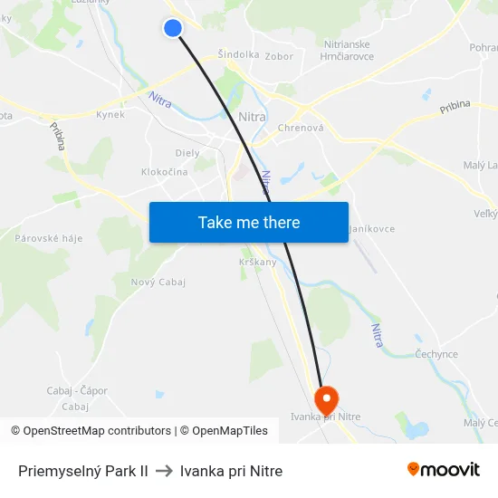 Priemyselný Park II to Ivanka pri Nitre map