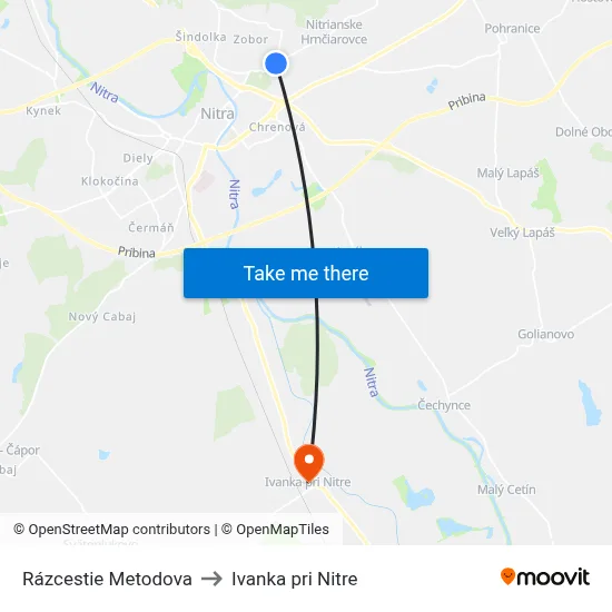 Rázcestie Metodova to Ivanka pri Nitre map