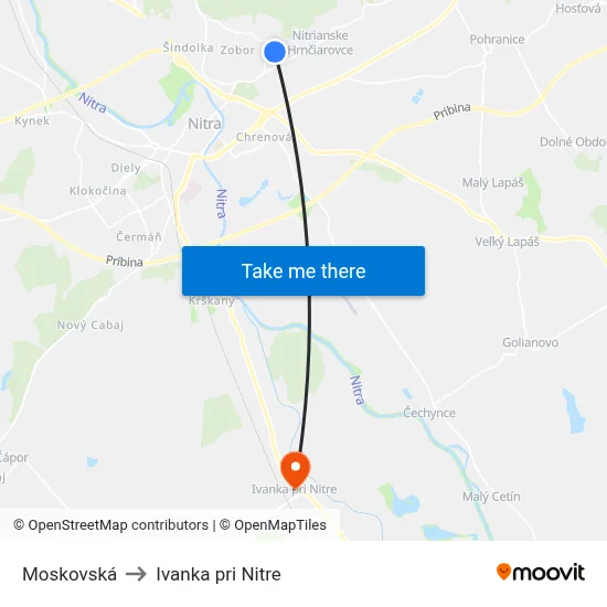 Moskovská to Ivanka pri Nitre map
