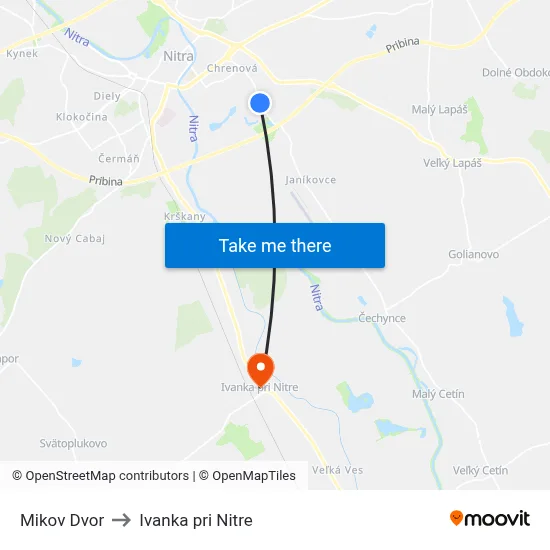 Mikov Dvor to Ivanka pri Nitre map