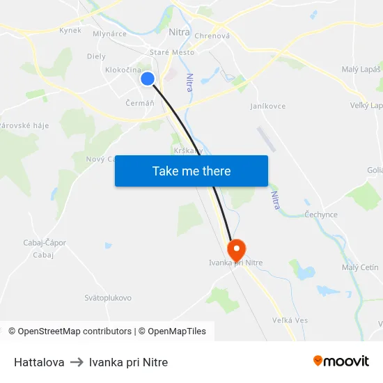 Hattalova to Ivanka pri Nitre map