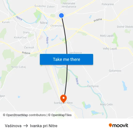 Vašinova to Ivanka pri Nitre map