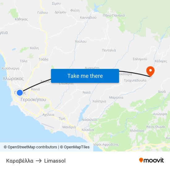 Καραβέλλα to Limassol map