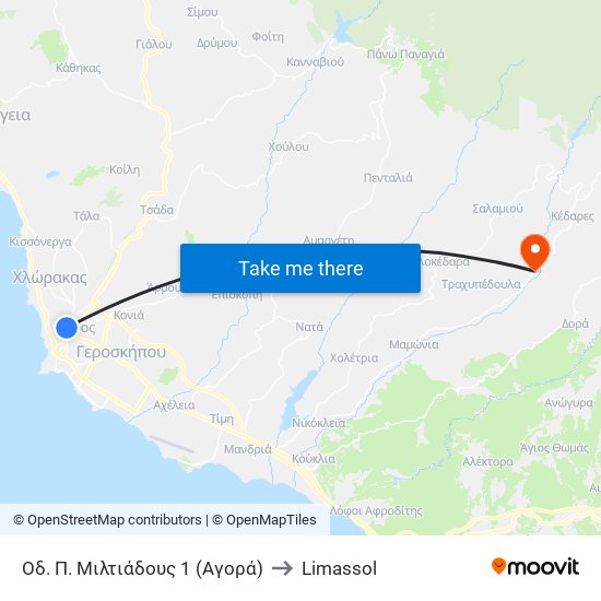 Οδ. Π. Μιλτιάδους 1 (Αγορά) to Limassol map