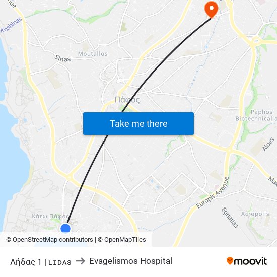 Λήδας 1 | ʟɪᴅᴀs to Evagelismos Hospital map