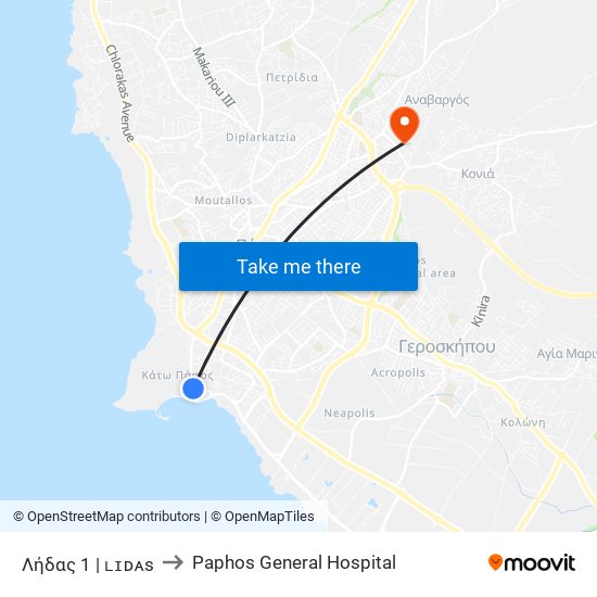 Λήδας 1 | ʟɪᴅᴀs to Paphos General Hospital map