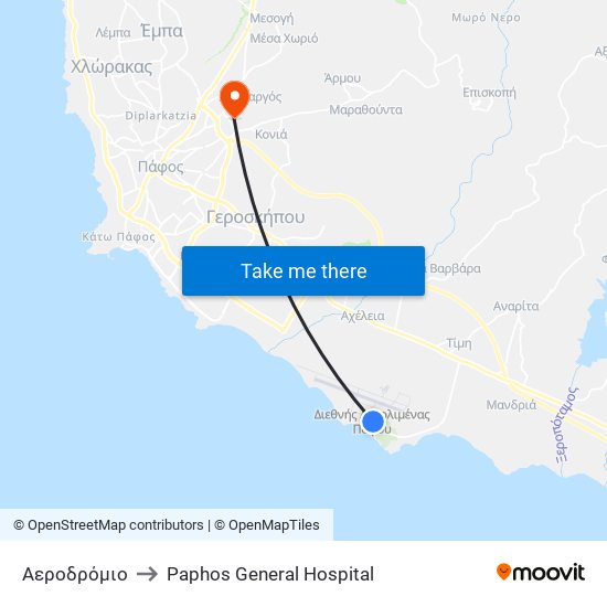 Αεροδρόμιο to Paphos General Hospital map