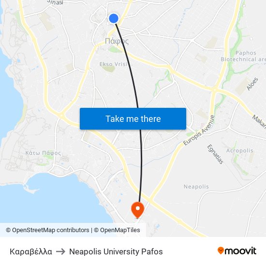 Καραβέλλα to Neapolis University Pafos map