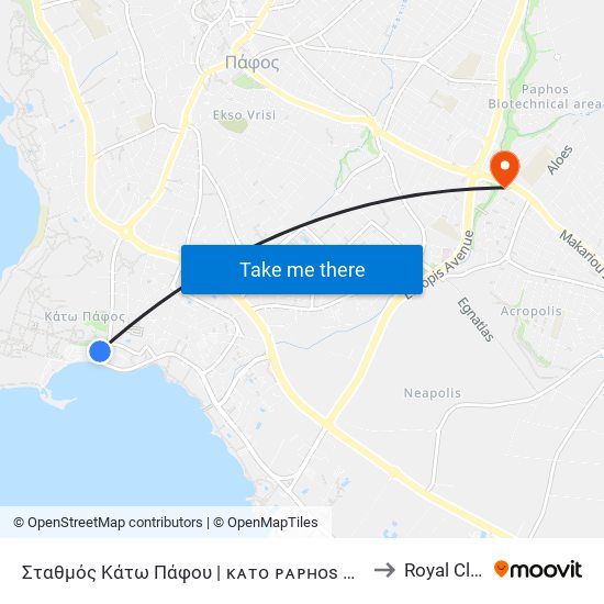 Σταθμός Κάτω Πάφου | ᴋᴀᴛᴏ ᴘᴀᴘʜᴏs Sᴛᴀᴛɪᴏɴ to Royal Clinic map