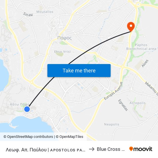 Λεωφ. Απ. Παύλου | ᴀᴘᴏsᴛᴏʟᴏs ᴘᴀᴠʟᴏs ᴀᴠᴇ. to Blue Cross Clinic map
