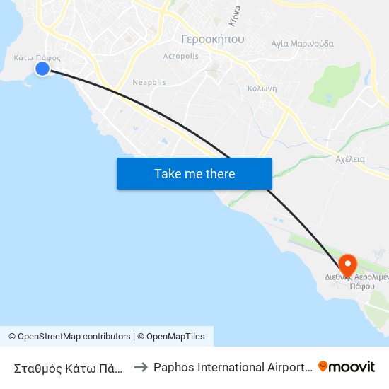 Σταθμός Κάτω Πάφου | ᴋᴀᴛᴏ ᴘᴀᴘʜᴏs Sᴛᴀᴛɪᴏɴ to Paphos International Airport (PFO) (Διεθνής Αερολιμένας Πάφου) map