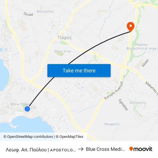 Λεωφ. Απ. Παύλου | ᴀᴘᴏsᴛᴏʟᴏs ᴘᴀᴠʟᴏs ᴀᴠᴇ. to Blue Cross Medical Centre map
