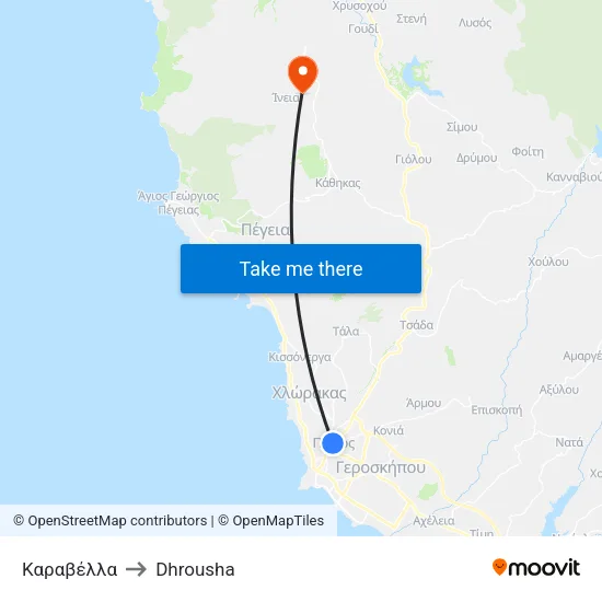 Καραβέλλα to Dhrousha map