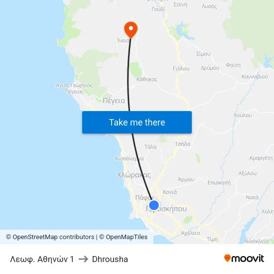 Λεωφ. Αθηνών 1 to Dhrousha map