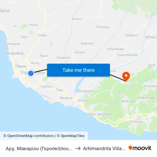Αρχ. Μακαρίου (Γεροσκήπου) 2 to Arhimandrita Village map