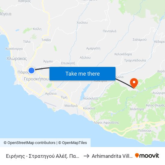 Ειρήνης - Στρατηγού Αλέξ. Παπάγου to Arhimandrita Village map
