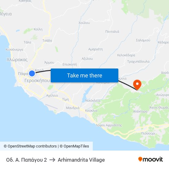 Οδ. Α. Παπάγου 2 to Arhimandrita Village map