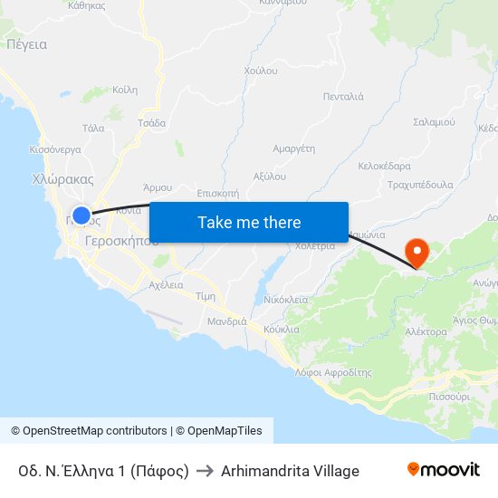 Οδ. Ν. Έλληνα 1 (Πάφος) to Arhimandrita Village map