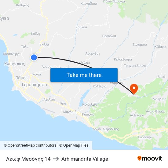 Λεωφ Μεσόγης 14 to Arhimandrita Village map
