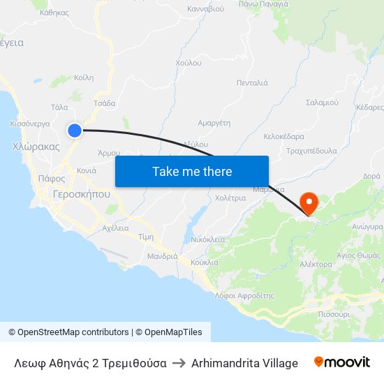 Λεωφ Αθηνάς 2 Τρεμιθούσα to Arhimandrita Village map