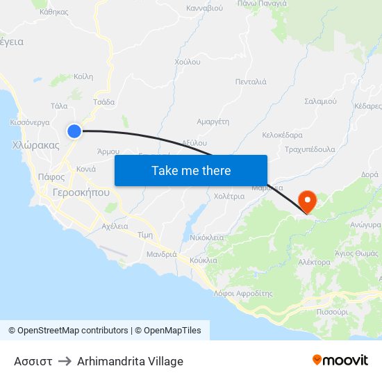 Ασσιστ to Arhimandrita Village map