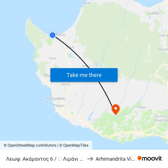 Λεωφ. Ακάμαντος 6 / ⚓ Λιμάνι Λατσίου to Arhimandrita Village map