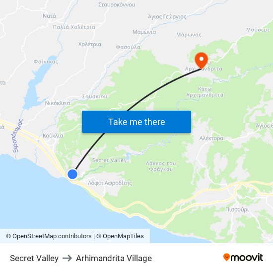 Secret Valley to Arhimandrita Village map