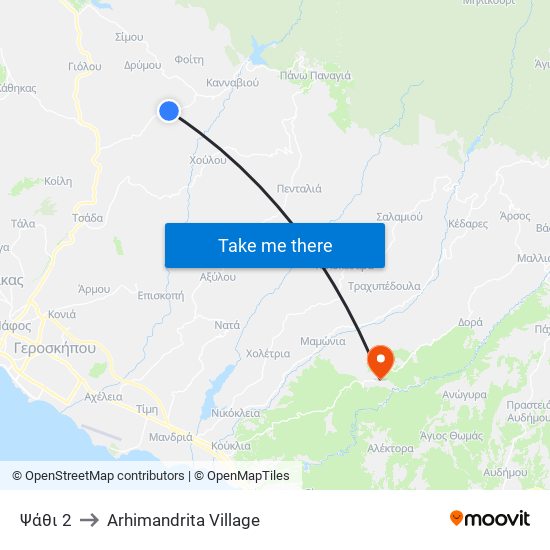 Ψάθι 2 to Arhimandrita Village map