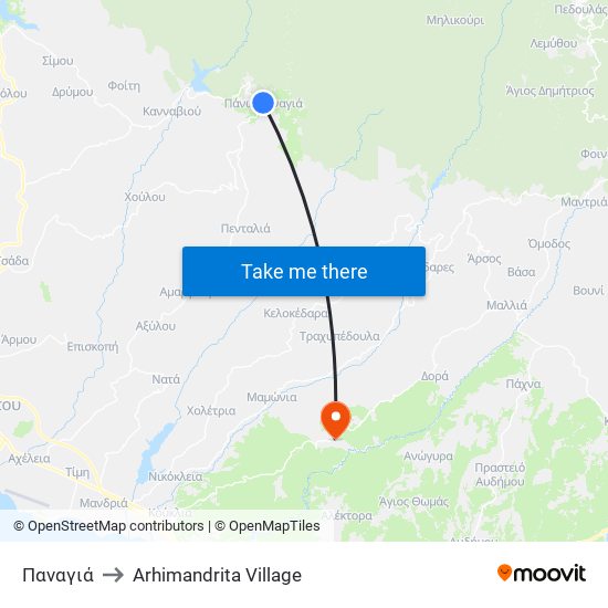 Παναγιά to Arhimandrita Village map