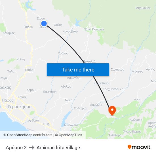 Δρύμου 2 to Arhimandrita Village map