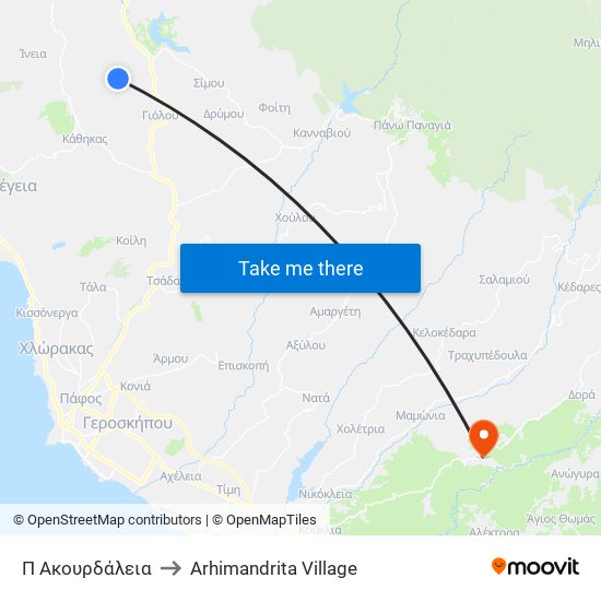 Π Ακουρδάλεια to Arhimandrita Village map